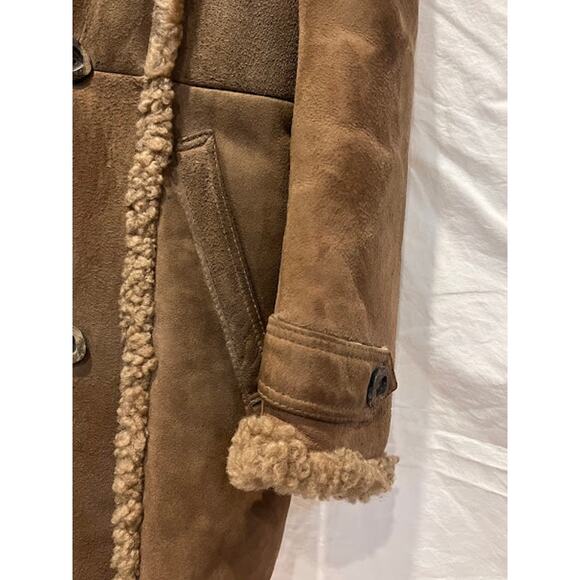 Vintage Shearling Sheepskin Suede Double Breasted Coat Car Jacket Buttons 70s - Picture 4 of 13